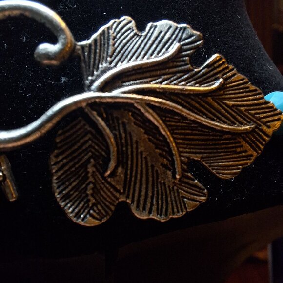 Vintage Turquoise Silver Bead Necklace Leaf Toggle Clasp 16 Inch Costume‎ - Picture 12 of 13